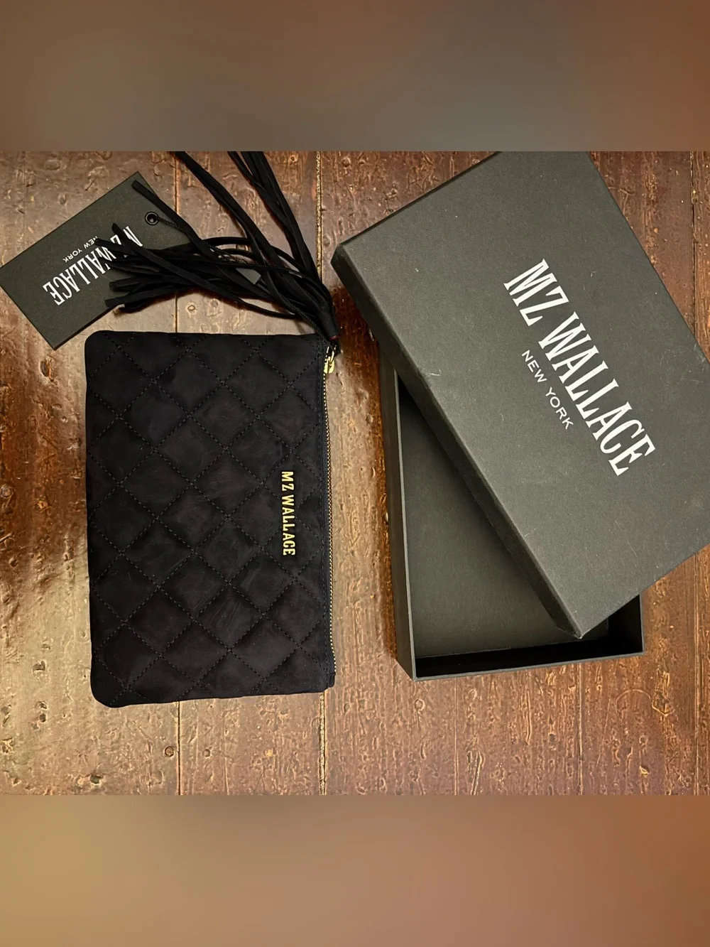 NWT MZ WALLACE Quilted Black Clutch